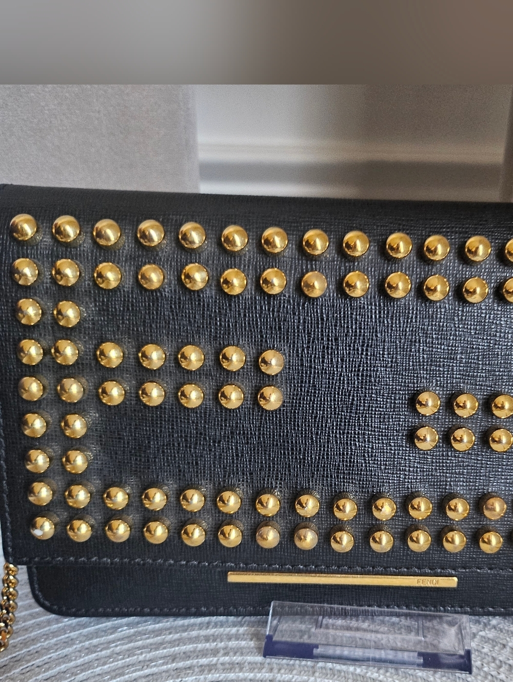 Authentic Fendi Black Studded Wallet On Chain Crossbody Bag Rare Entrupy COA - Picture 2 of 13